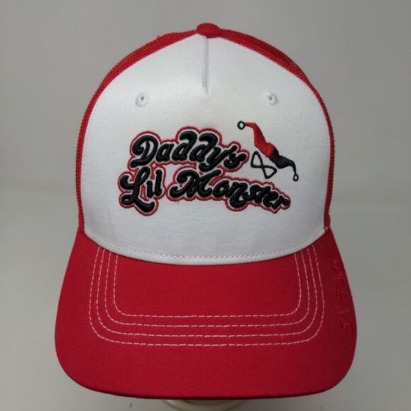 Six Flags Men's Suicide Squad Mesh Back Snapback Hat Red White Harley Quinn - Picture 3 of 13